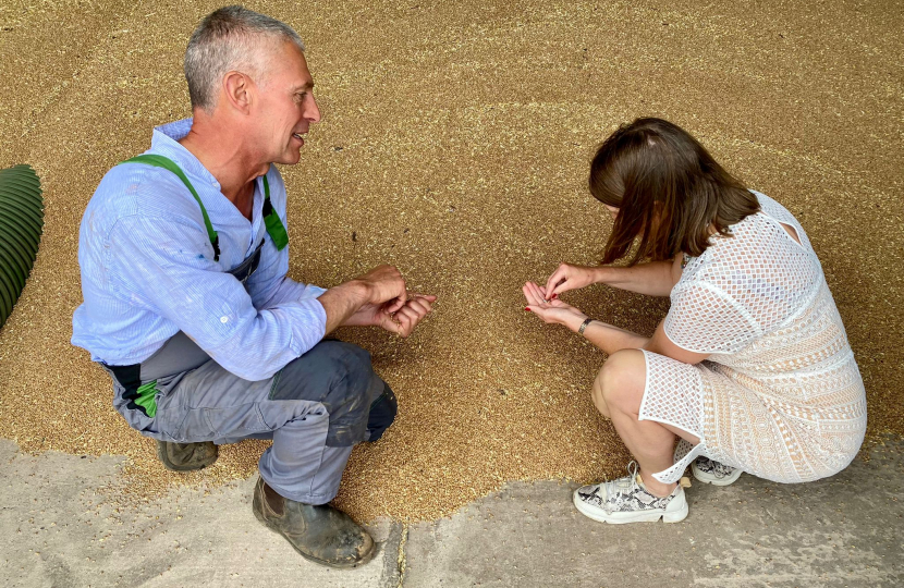 Rachel on a visit to a farm in the constituency