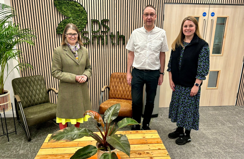 Rachel with Stuart Rose, Head of Technical Development at DS Smith, and Katie Turberville-Cox, Innovation Site Coordinator at DS Smith