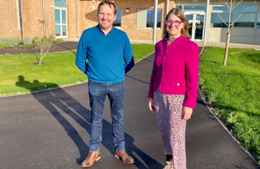 Rachel with Cllr Matt Dormer at Holyoakes Field First School