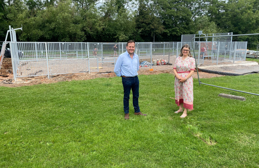 Rachel with Cllr Matt Dormer at the Multi-Use Games Area in Greenlands