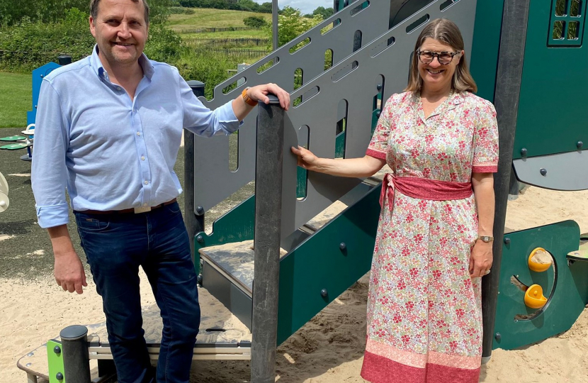 Rachel with Cllr Matt Dormer at the new Forge Mill playground