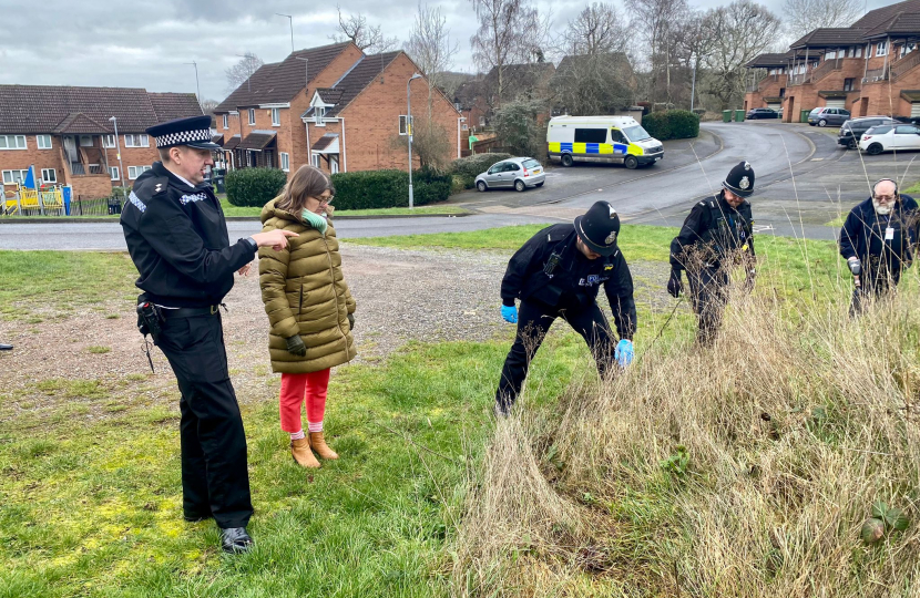 Rachel on patrol with local police officers