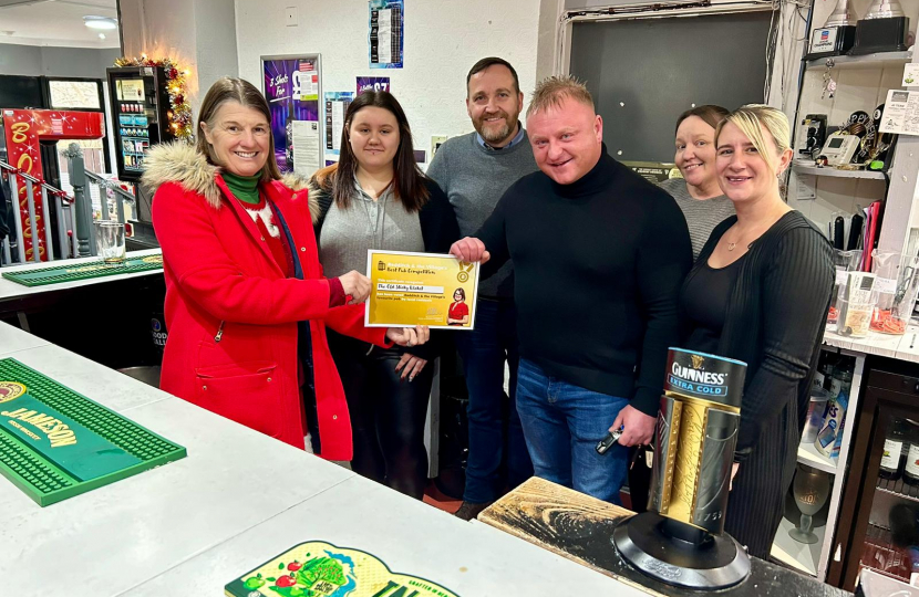 Rachel and Cllr Matt Dormer with the team at The Old Sticky Wicket