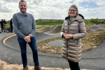 Rachel with Cllr Matt Dormer at the brand-new pump track.