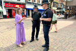 Rachel with PS Roberts and PC Moore in Redditch town centre.