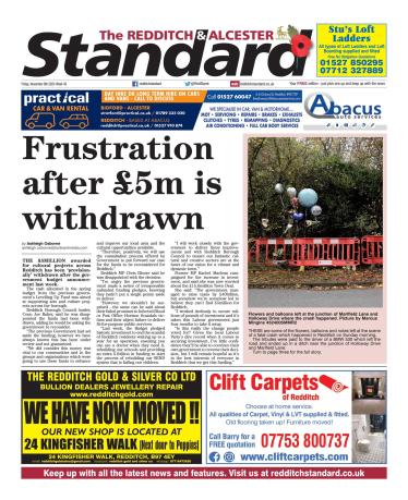 The front page of the Redditch Standard