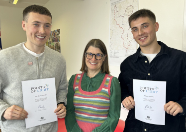 Rachel with Jordan (left) and Cian Adams (right).